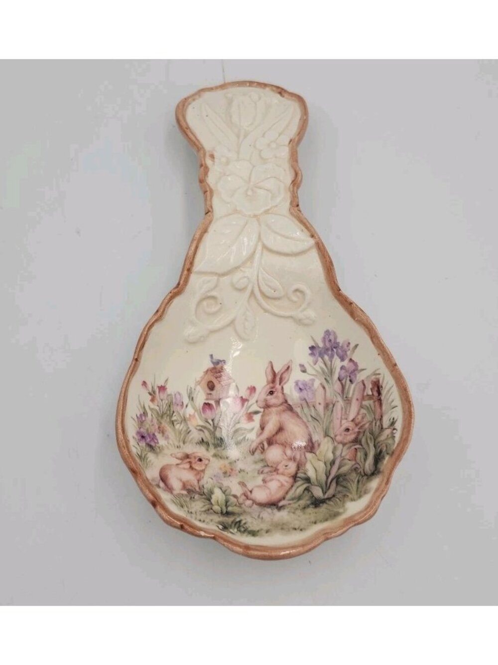 Cracker Barrel Easter Treasures Spoon Rest With Floral Bunny Rabbit Design